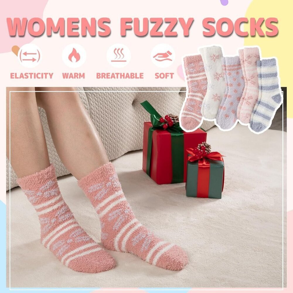 Women's Fuzzy Socks 5 Pairs for Warm Fluffy Cozy Winter Soft Home Slipper Socks - Picture 3 of 7